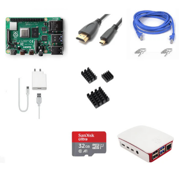 Raspberry Pi4 Model B 4GB Complete Kit with Pi4 4GB, Boîtier, Adaptateur d'Alimentation, Dissipateur, 32GB Carte SD, HDMI and Câble Ethernet