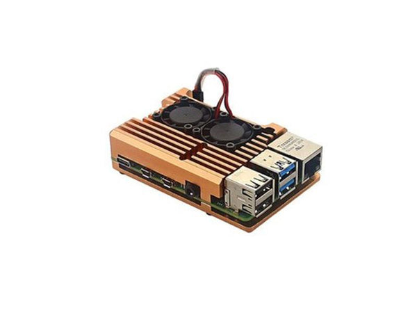 Raspberry Pi Metal Aluminum Boîtier with Double Fans for Raspberry Pi 4B (Gold)